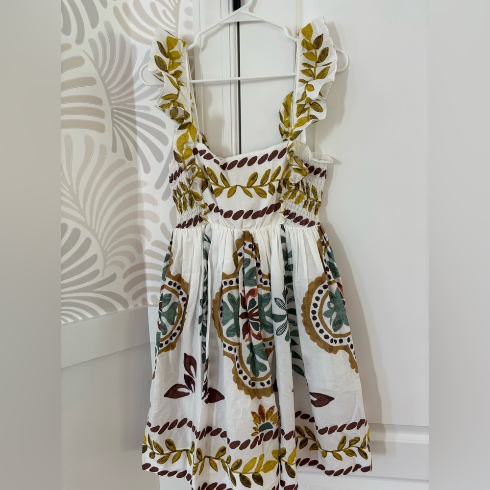 Anthropologie White and Green Floral Dress